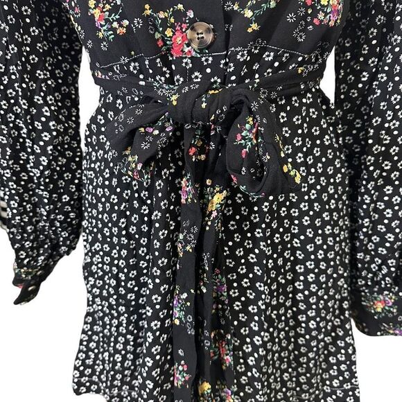 Free People Wonderland Printed A-Line Mini Dress Black Floral sz Small New - Picture 3 of 11